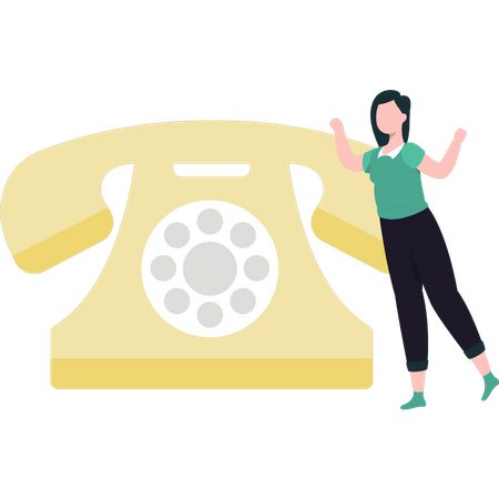 Girl standing by telephone  Illustration