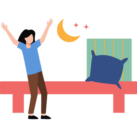 Girl standing by the bed  Illustration