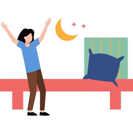 The Girl Is Standing By The Bed Illustration