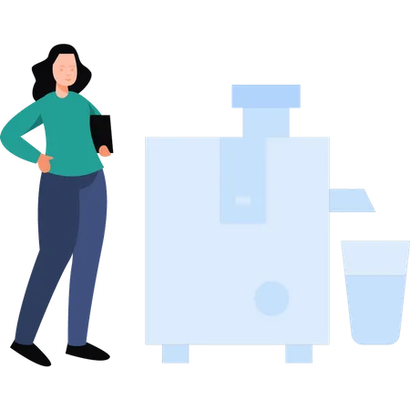 Girl standing by water cooler  Illustration