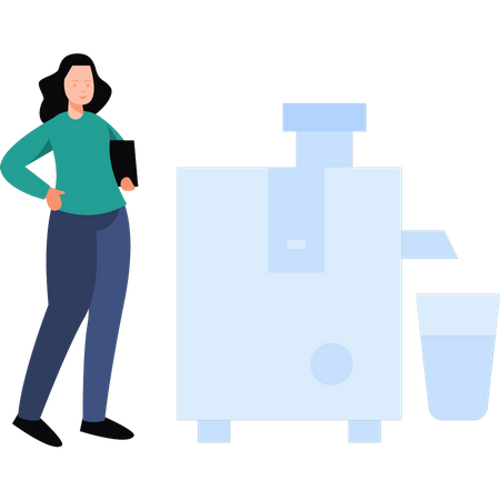 Girl standing by water cooler  Illustration