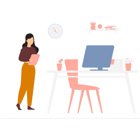 Girl standing by work table  Illustration