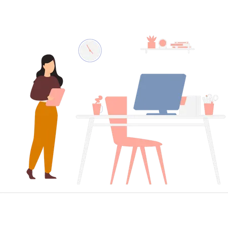 Girl standing by work table  Illustration