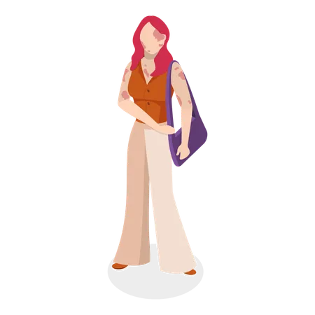 Girl standing holding purse  Illustration