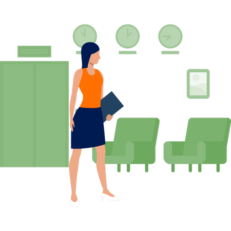 Girl standing in airport office  Illustration