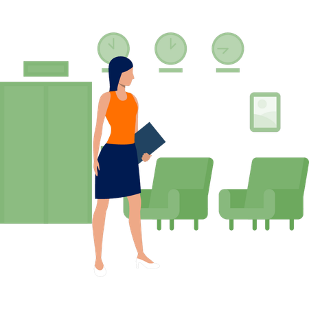 Girl standing in airport office  Illustration