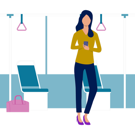 Girl standing in bus  Illustration