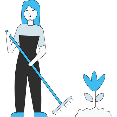 Girl standing in garden with fork  Illustration