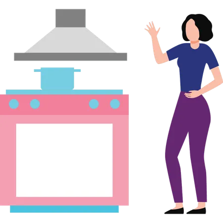The Girl Is Standing In The Kitchen Illustration