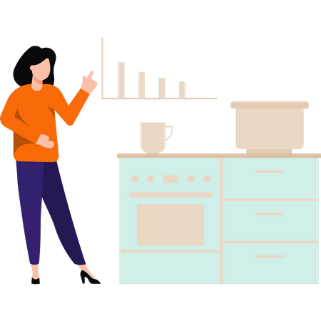 Girl standing in kitchen  Illustration
