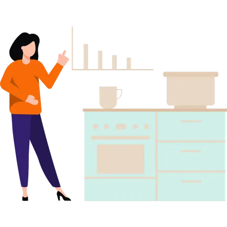 The Girl Is Standing In The Kitchen Illustration