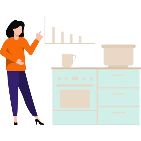 Girl standing in kitchen  Illustration