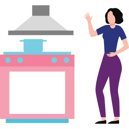 Girl standing in kitchen  Illustration