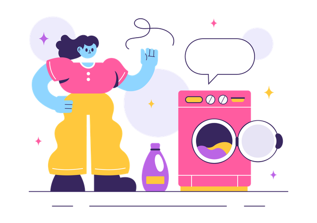 Girl standing in Laundry Room  Illustration