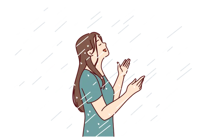 Girl standing in rain  Illustration