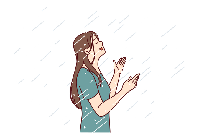 Girl standing in rain  Illustration