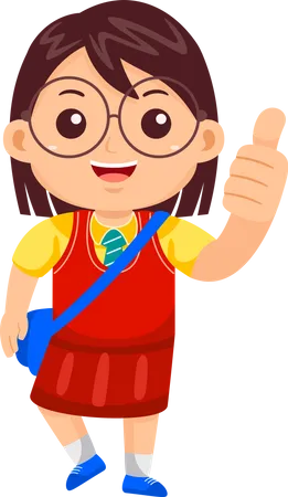 Girl standing in school Uniform and showing thumb up  Illustration
