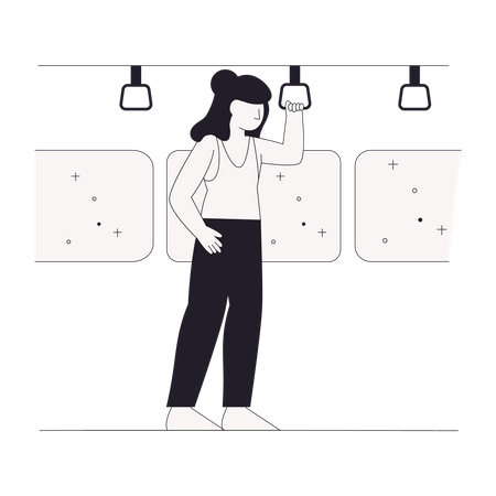 Girl standing in subway train  Illustration