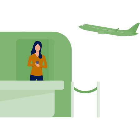 Girl standing in the ticket house  Illustration