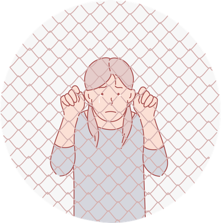 Girl standing inside jail  Illustration