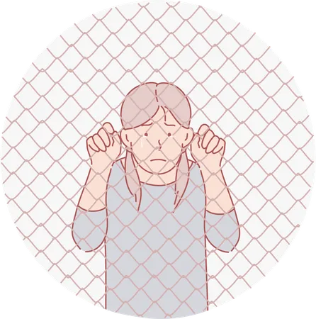 Girl standing inside jail  Illustration