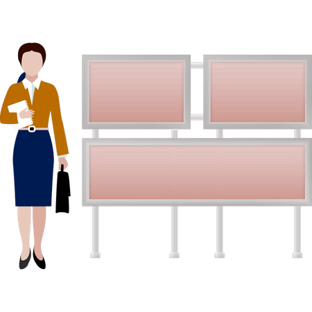 Girl standing near billboard  Illustration