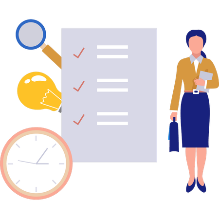 Girl standing near checklist  Illustration