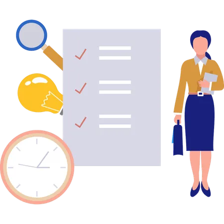 Girl standing near checklist  Illustration