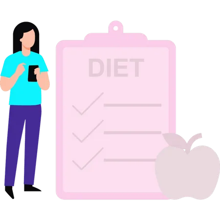 Girl standing near diet clipboard  Illustration