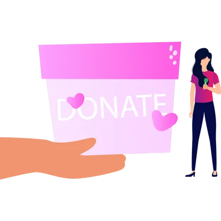 The Girl Is Standing Near The Donation Box Illustration