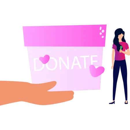 Girl standing near donation box  Illustration