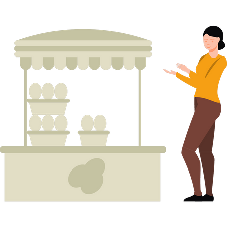 Girl standing near egg stall Illustration