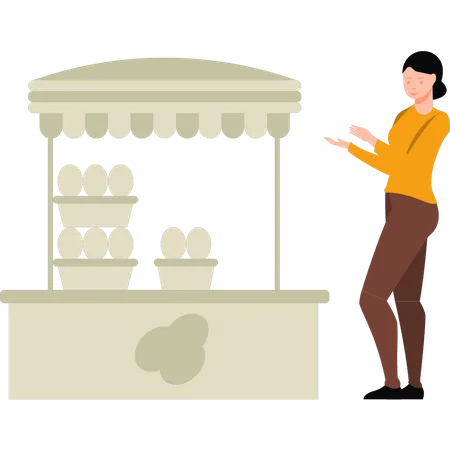 Girl standing near egg stall Illustration