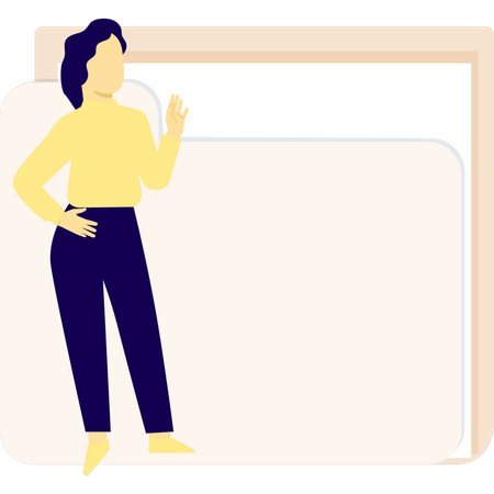 Girl standing near  folder  Illustration