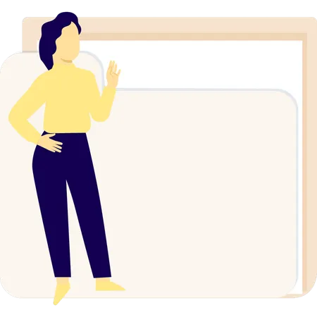 Girl standing near  folder  Illustration