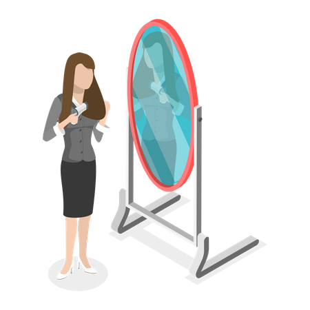 Girl standing near Mirror  Illustration