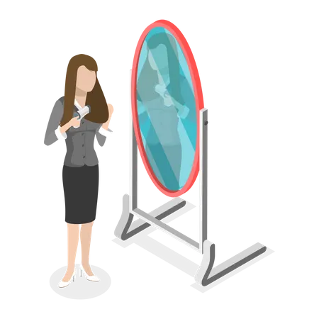 Girl standing near Mirror  Illustration