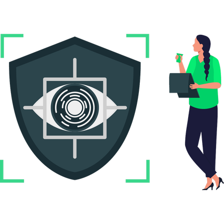 Girl standing near protection scanner  Illustration