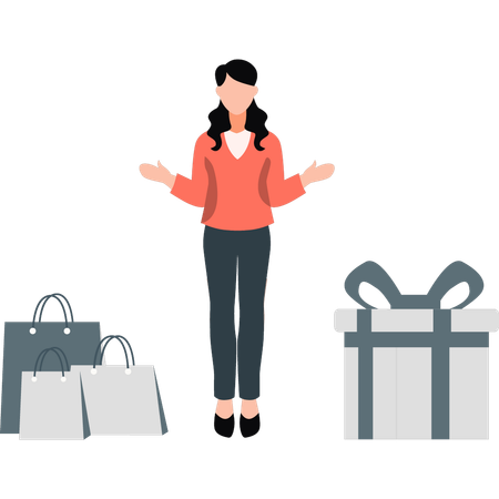 Girl standing near shopping bags  Illustration