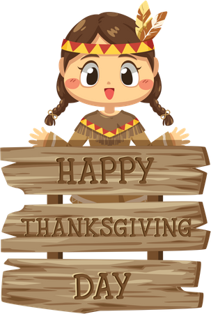 Girl standing near thanksgiving board  Illustration
