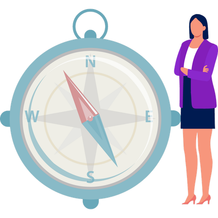 Girl standing near the direction compass  Illustration