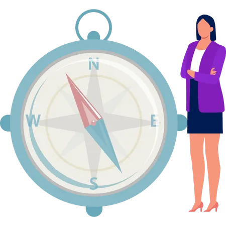 Girl standing near the direction compass  Illustration