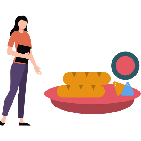 Girl standing near traditional food  Illustration