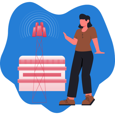 Girl standing near wireless signal  Illustration