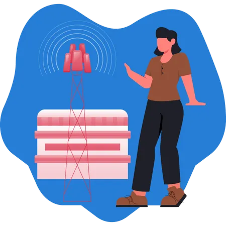 Girl standing near wireless signal  Illustration