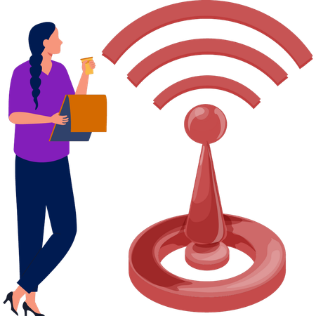 Girl standing nearby the network pin  Illustration