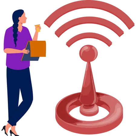 Girl standing nearby the network pin  Illustration