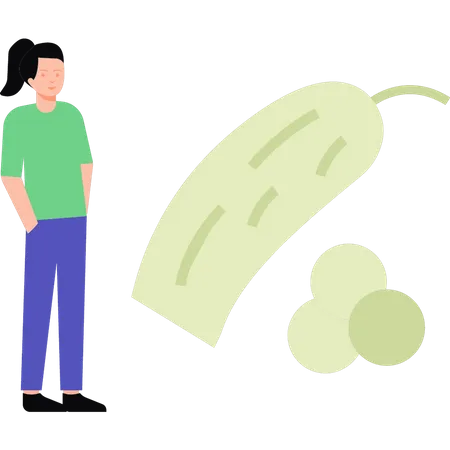 A Girl Is Standing Next To A Cucumber Illustration