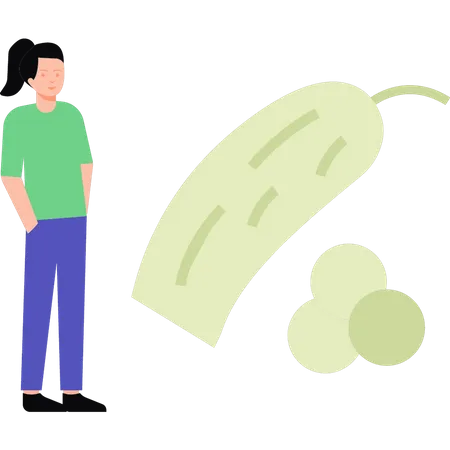 Girl standing next to a cucumber  Illustration