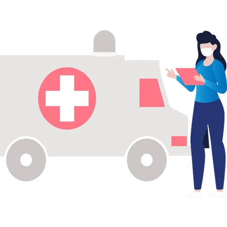 The Girl Is Standing Next To The Ambulance Illustration